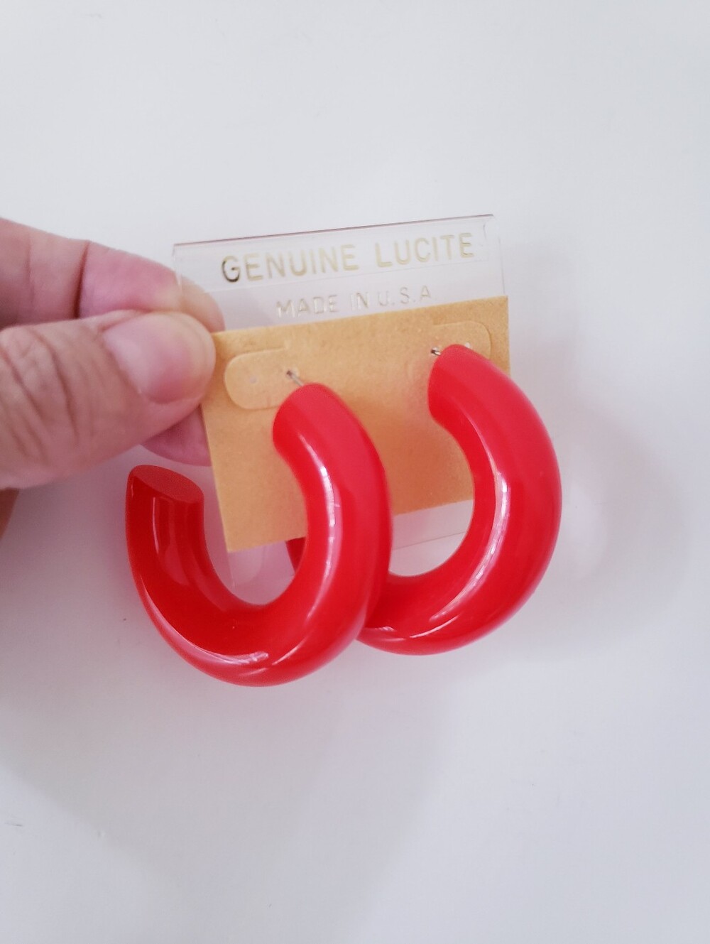 Vintage Orange Lucite Hoop Earrings